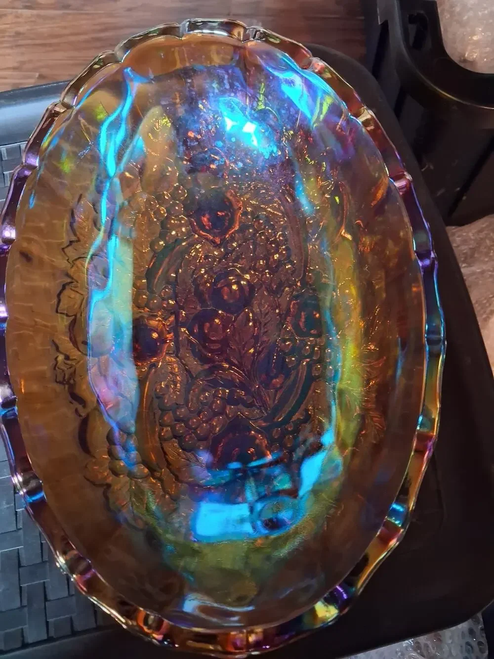 Indiana Marigold Carnival Glass 12 In Footed Fruit Bowl